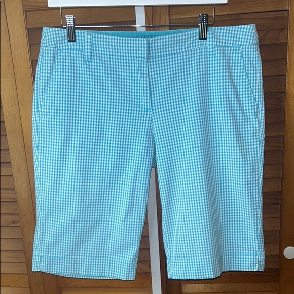 Manhattan Chino Blue Bermuda Shorts Classic Gingham Pattern from NY&Co Size 10 - Picture 1 of 9